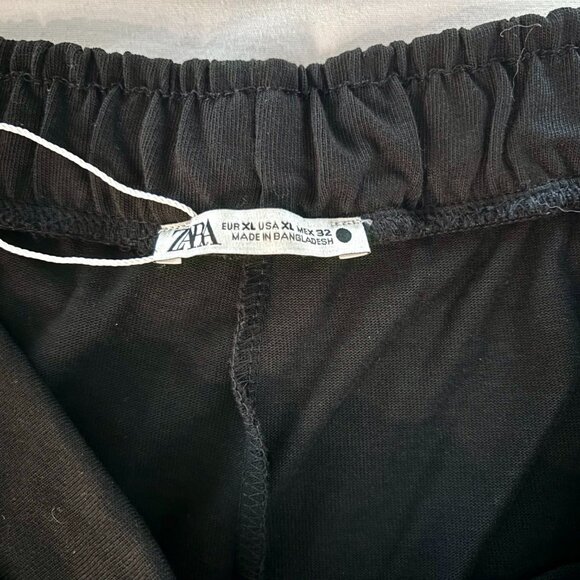 Zara Black High Rise Pull On Wide Leg Pants with Belt, XL - Picture 2 of 8